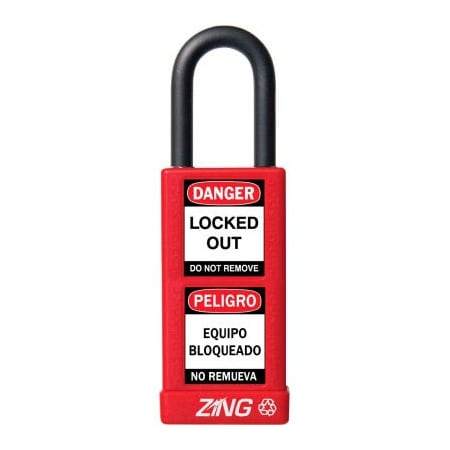 Zing ZING RecycLock Safety Padlock, Keyed Different, 1-1/2" Shackle, 3" Long Body, Red, 7070 7070